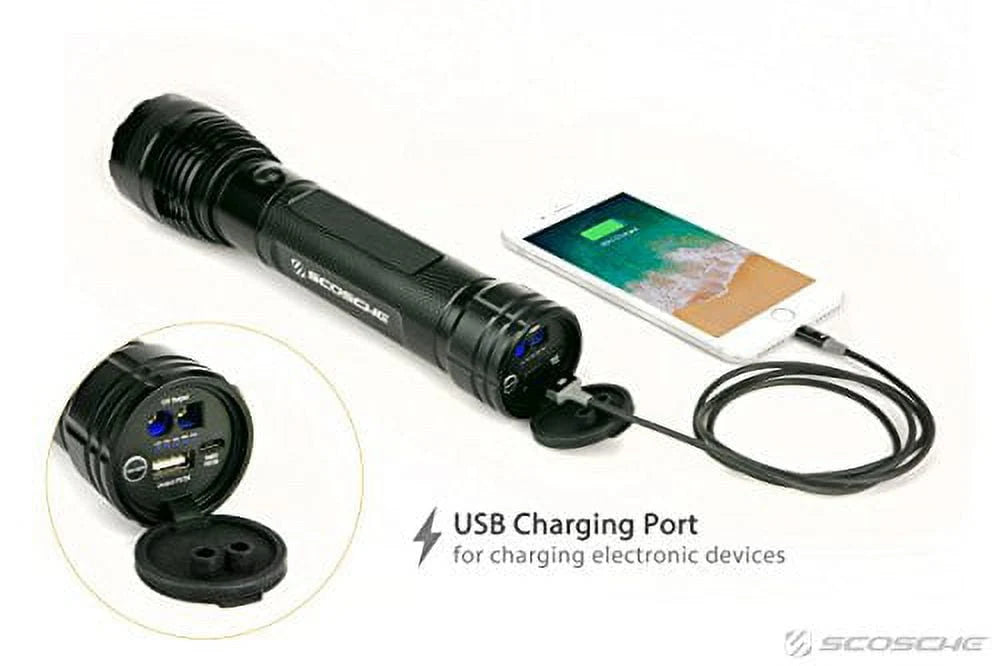SCOSCHE PBJF400 PowerUp 400 Torch Portable 1,000 Lumen Flashlight and Car Jump Starter with 5,100 mAh 400A Portable Battery with USB Port for use in 4 and 6-Cylinder Vehicles or Motorcycles