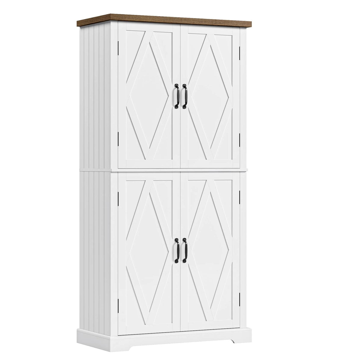 HOSTACK 64 Pantry Cabinet, Tall Kitchen Pantry Storage Cabinet, Modern Farmhouse Bathroom Storage Cabinet, Large Bookcase, 4 Doors|Adjustable Shelves, for Dining Room, Living Room, Home Office, White