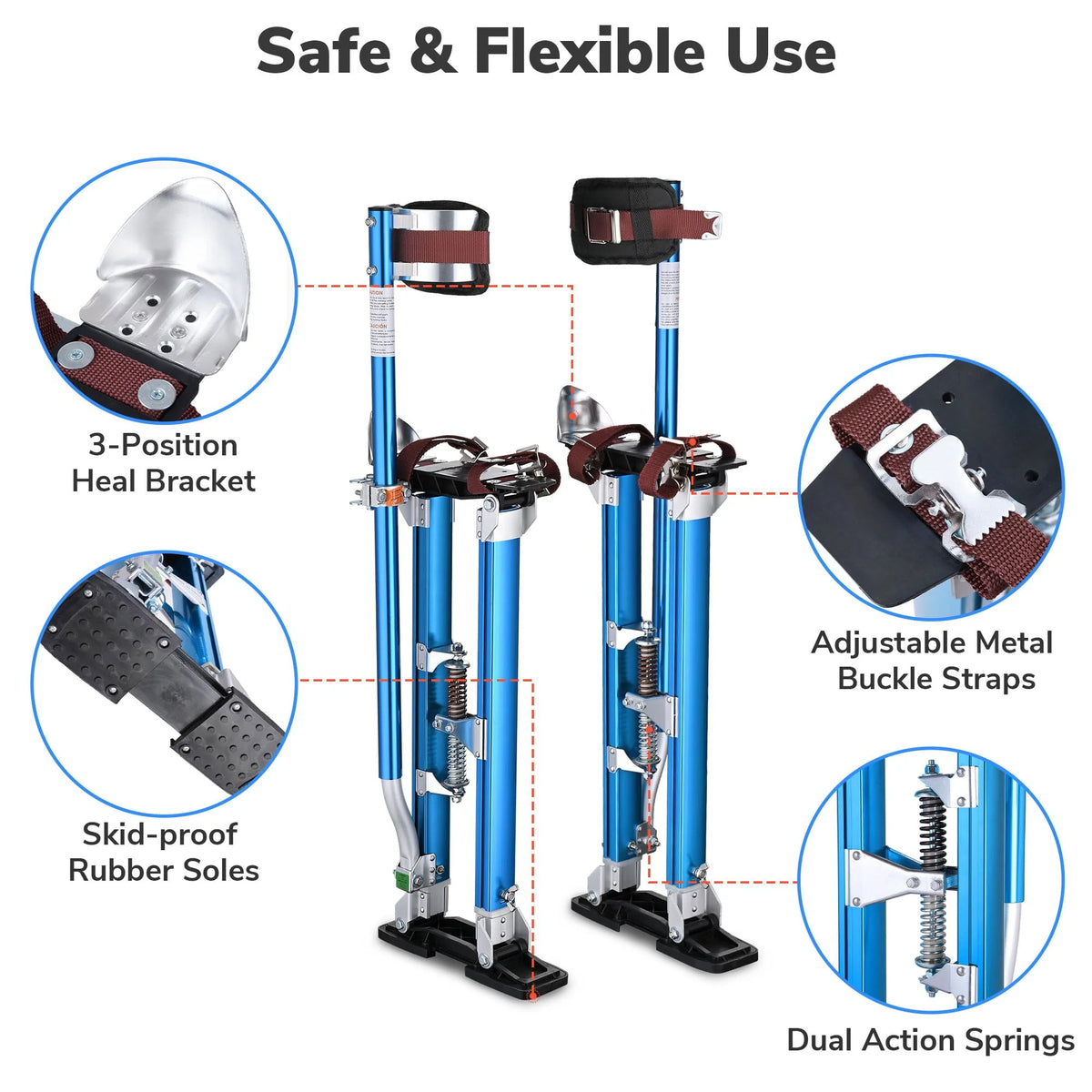 Yescom Drywall Stilts w/ 1 Pair Stilt Pad Replacement 24-40 Aluminum Tool Painting