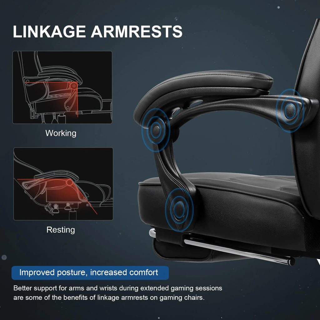 LUCKRACER Computer Gaming Chair with Footrest, Ergonomic Big and Tall Gamer Chair PU Leather Swivel Lumbar Support Racing Style E-Sports Game Chairs by GTRACING (Black)
