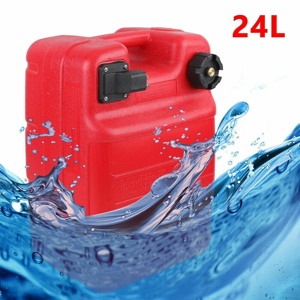 Portable Boat Outboard Fuel Tank, 24L 6 Gallon Marine Outboard Motor Fuel Tank, Anti-Static, Anti-Aging, External Interface, Plastic Fuel Tank for Inflatable Boat, Dinghy, Canoe or Kayak (Red)