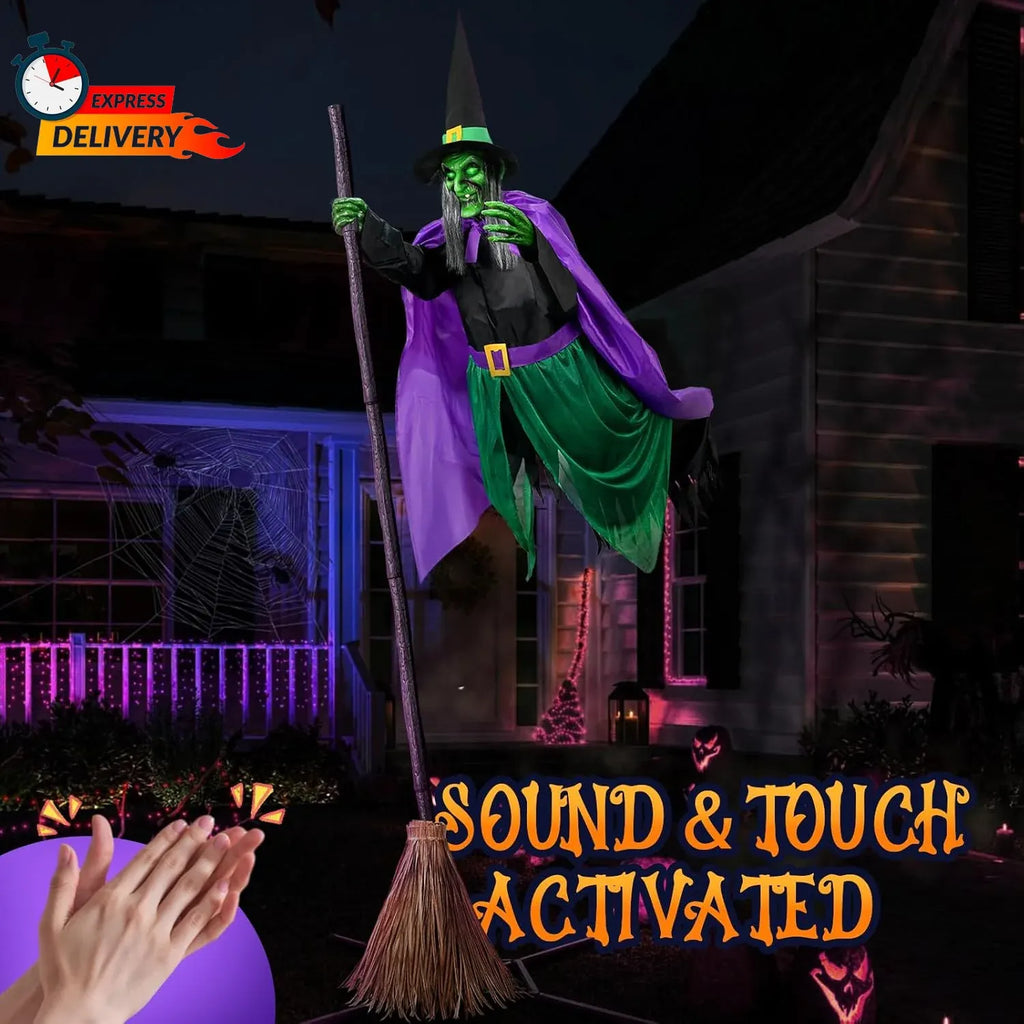 Halloween Decorations Outdoor - 12 Ft Animated Hovering Witch Animatronics Prop