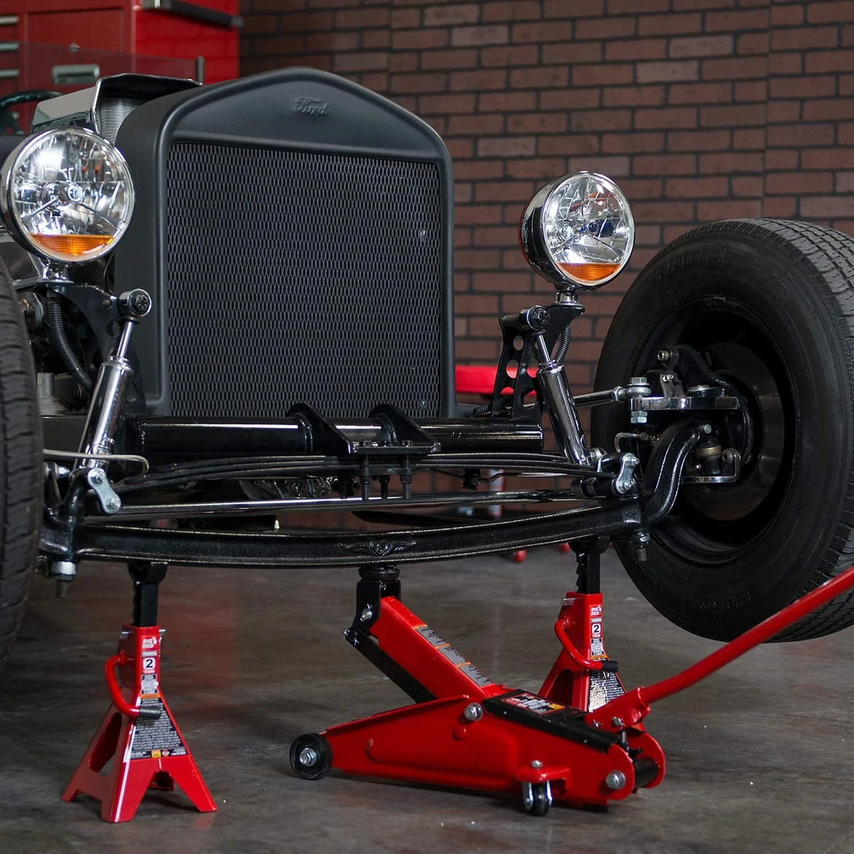 BIG RED Hydraulic Trolley/Floor Jack Combo with 2 Jack Stands 2 Ton ,Red, W8201