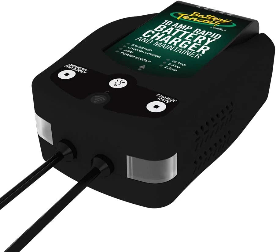 Battery Tender 10 AMP Battery Charger and Maintainer - 12V Switchable 10 AMP / 6 AMP / 2 AMP Smart Fully Automatic for Cars SUVs Trucks - Selectable Chemistry Standard Lithium AGM - 022-0229-DL-WH