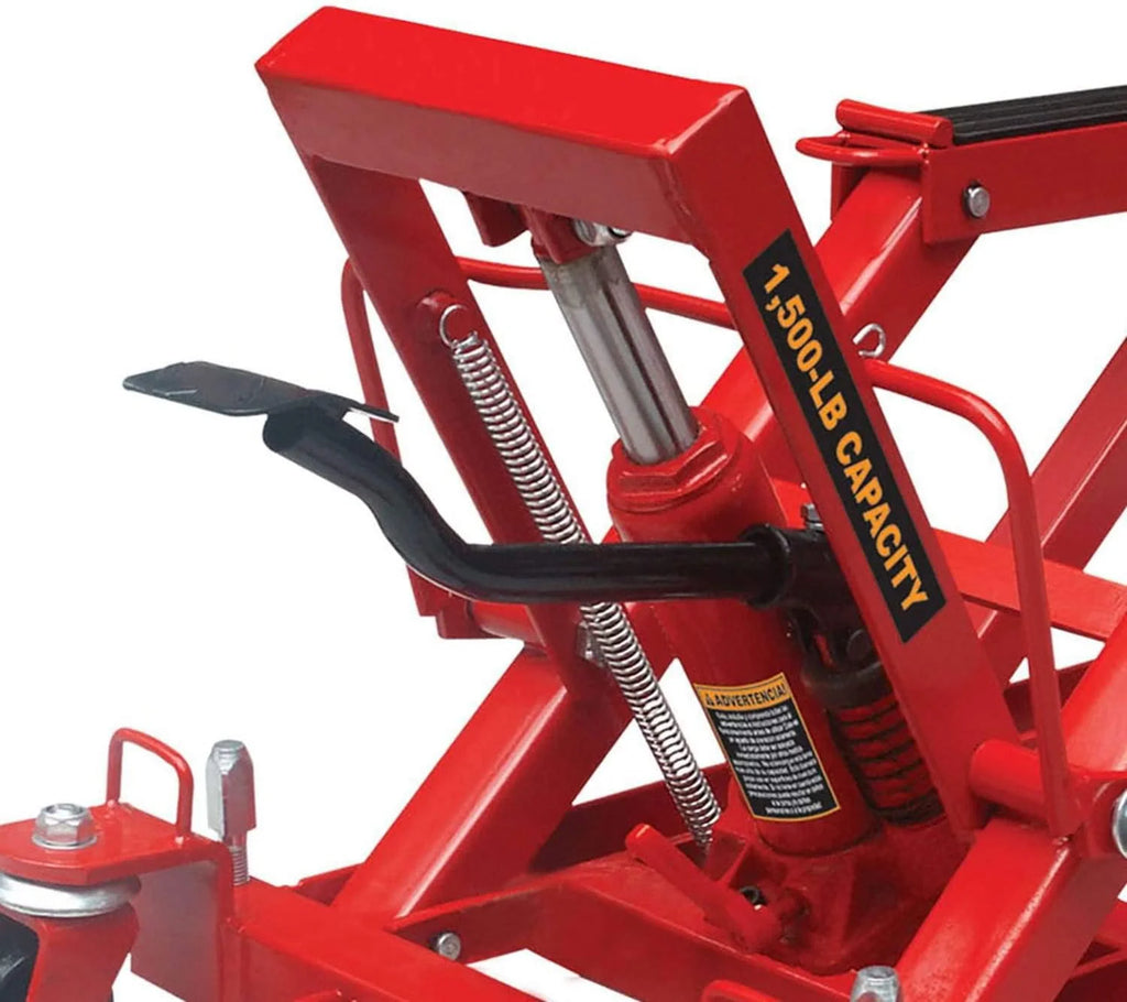 Big Red Hydraulic Powersports Lift Jack (Motorcycle, ATV, UTV, Snowmobile): 3/4 Ton (1,500 lb) Capacity,Red,W6407