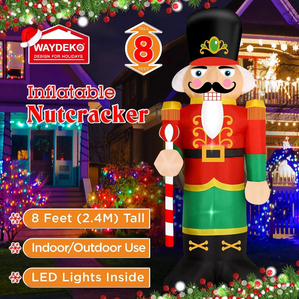 Christmas Inflatable Nutcracker Soldier Yard Decoration Lighted Blow Up Christmas Garden Lawn Decor 8 Feet (Nutcracker-3)