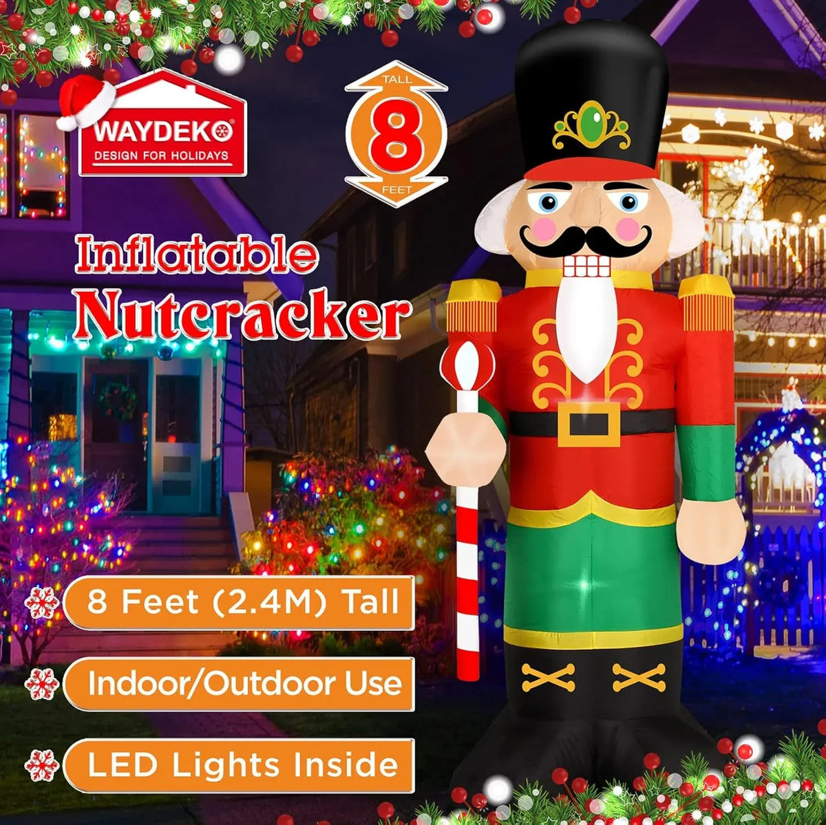 Christmas Inflatable Nutcracker Soldier Yard Decoration Lighted Blow Up Christmas Garden Lawn Decor 8 Feet (Nutcracker-3)