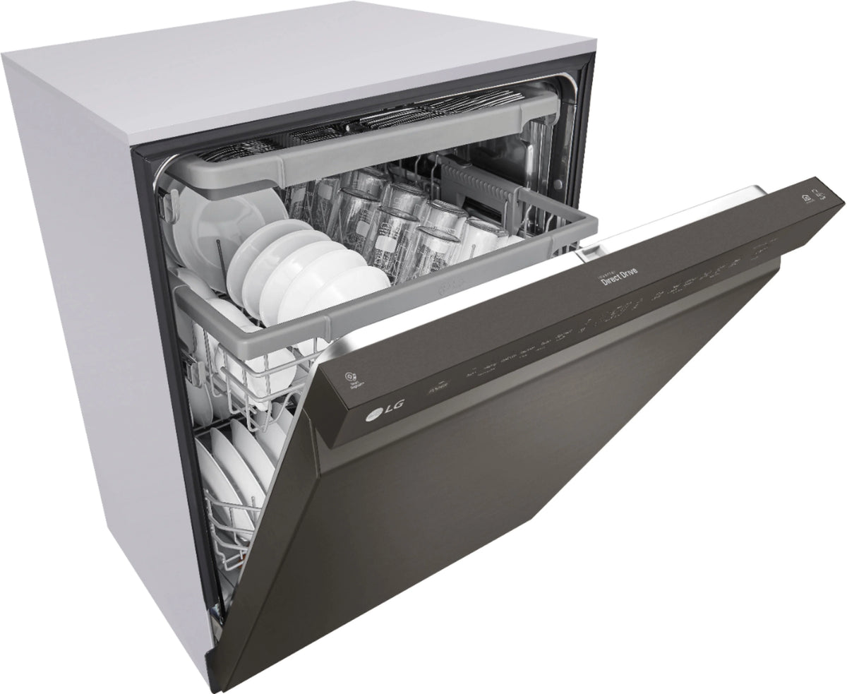 LG - 24 Front Control Smart Built-In Stainless Steel Tub Dishwasher with 3rd Rack, QuadWash, and 48dba - Black stainless steel
