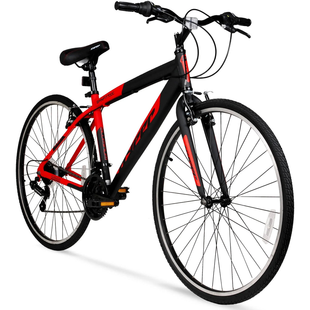 Hyper Bicycle 700c Men's Spin Fit Hybrid Bike, Black and Red