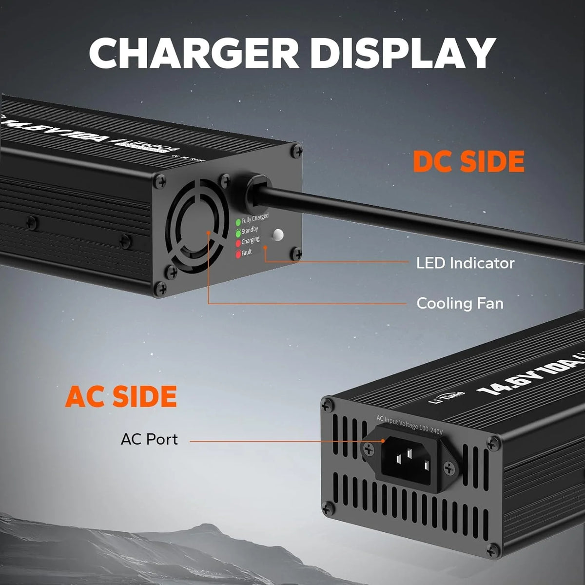 LiTime 12V 10A Battery Charger 14.6V AC-DC LiFePO4 Lithium Battery Charger with Anderson Connector LED Indicator Charger Special for Deep Cycle Rechargeable Batteries of Car, Truck, Boat, RV