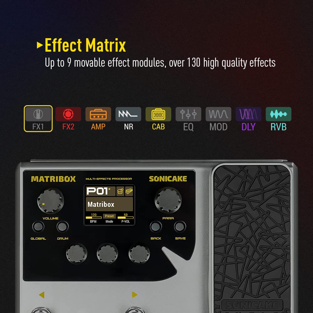 SONICAKE Multi Effects Processor with Expression Pedal Guitar Bass Amp Modeling IR Cabinets Simulation Stereo OTG USB Audio Interface Matribox