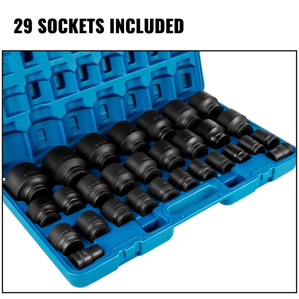 BENTISM Impact Socket Set 3/4 , 29 Piece Impact Sockets, 6-Point Sockets, CR-M0, 3/4 Drive Socket Set Impact SAE 3/4 - 2-1/2 , Rugged Construction with a Storage Cage