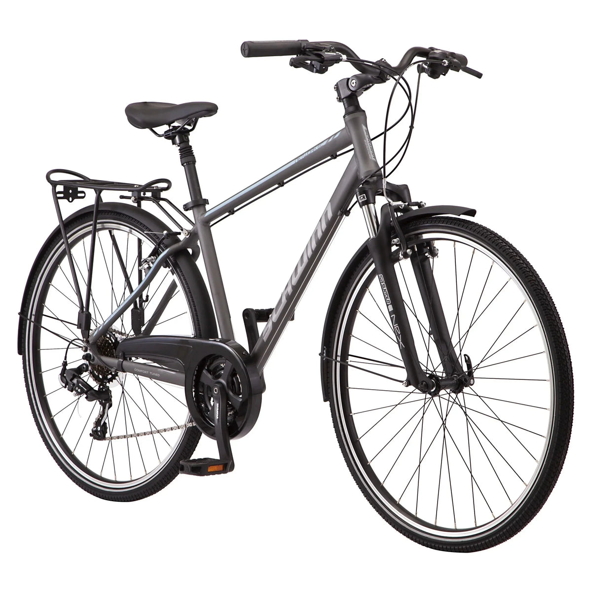 Schwinn Network 6c Hybrid Bike, 21 Speeds, Large 19.5 Mens Style Frame, 700c Wheels, Grey