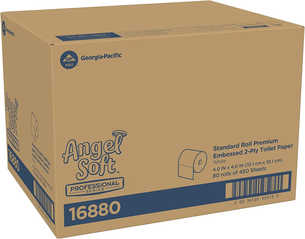 Georgia Pacific Angel Soft ps 16880 White 2-Ply Premium Embossed Bathroom Tissue， 4.05 Length x 4.0 Width (Case of 80 Rolls， 450 Sheets Per Roll)