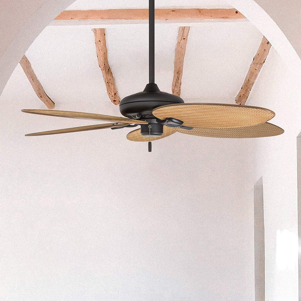 Honeywell Palm Valley 52 Bronze Tropical Ceiling Fan with 5 Palm Blades, 4 Arm Light Kit, Pull Chains & Reverse Airflow