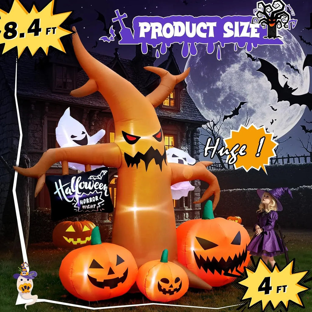 Halloween Inflatables Large Outdoor Decorations: 8FT Spooky Halloween Tree Decor with Blow up Ghosts, Pumpkins Built-in LED Lights for Halloween Party Outside Lawn Yard Decoration
