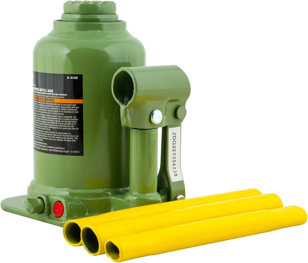 Pro-Lift B-S12W Welded Bottle Jack 12 Ton - Low Profile (24,000 Lbs) Capacity Hydraulic Lifting with Side Pump Two-Piece Handle