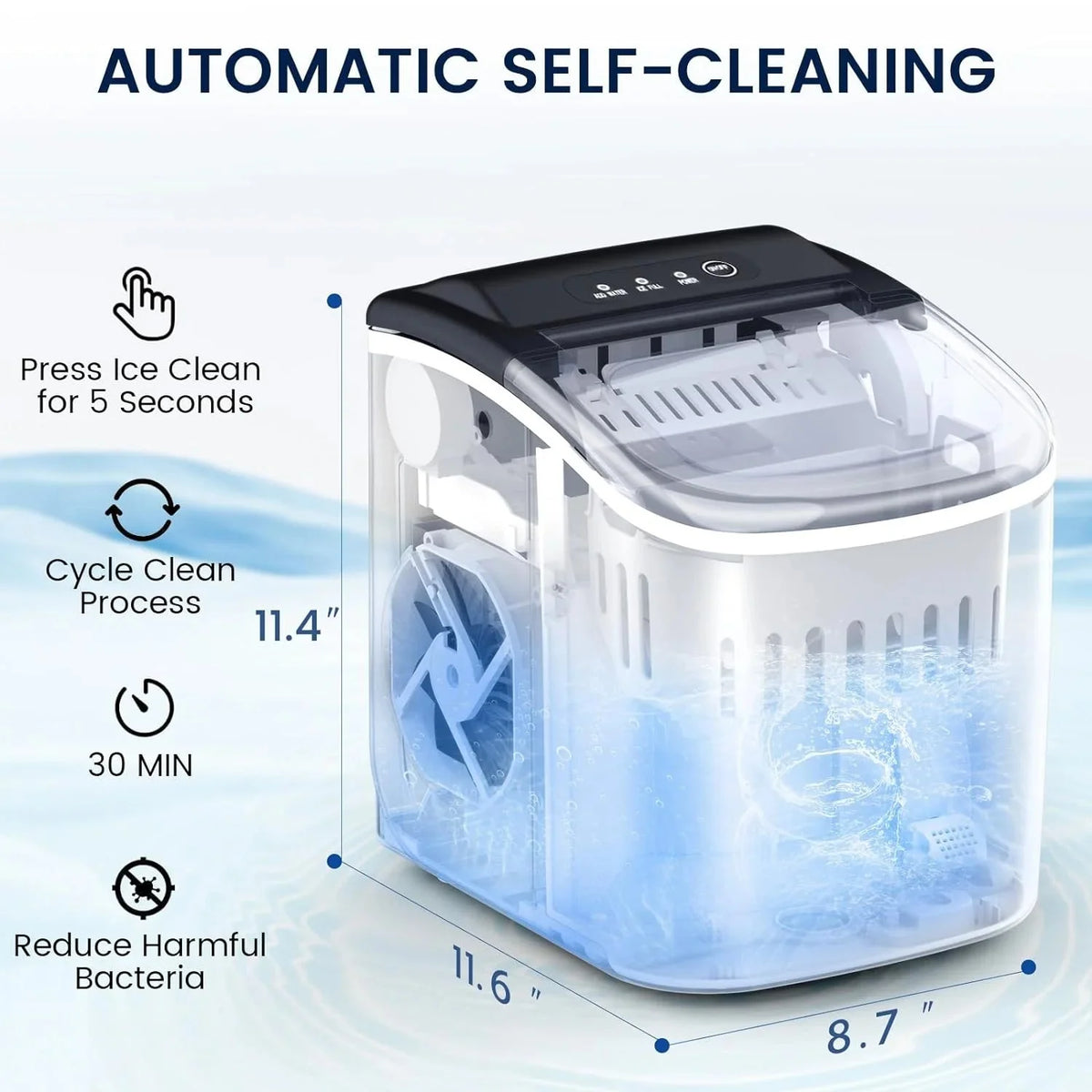 Joy Pebble Bullet Ice Maker Countertop with Handle,9 Bullet Ice Cubes Ready in 6 Mins,26Lbs/24H, Self-Cleaning Portable Ice Machine with Basket and Scoop, for Home/Kitchen/Camping/RV