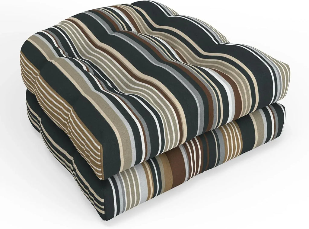 Pillow Perfect Stripe Indoor/Outdoor Chair Seat Cushion, Tufted, Weather, and Fade Resistant, 19 x 19, Red/Brown Westport, 2 Count
