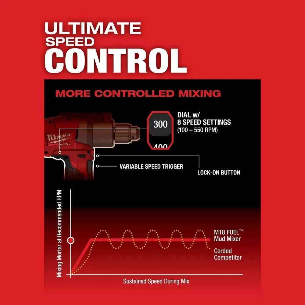 Milwaukee 2810-20 M18 FUEL 18V 1/2-Inch Variable-Speed Mud Mixer - Bare Tool