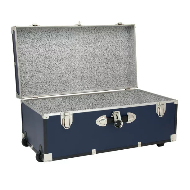 Seward Trunks Explorer 30 Trunk with Wheels， Wood Storage Trunk for Adults， Navy Blue