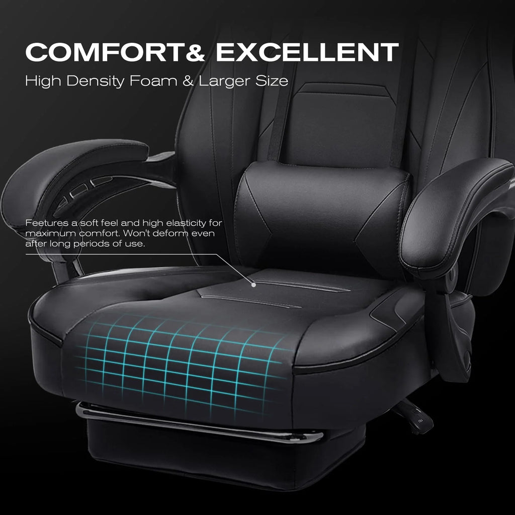 LUCKRACER Computer Gaming Chair with Footrest, Ergonomic Big and Tall Gamer Chair PU Leather Swivel Lumbar Support Racing Style E-Sports Game Chairs by GTRACING (Black)