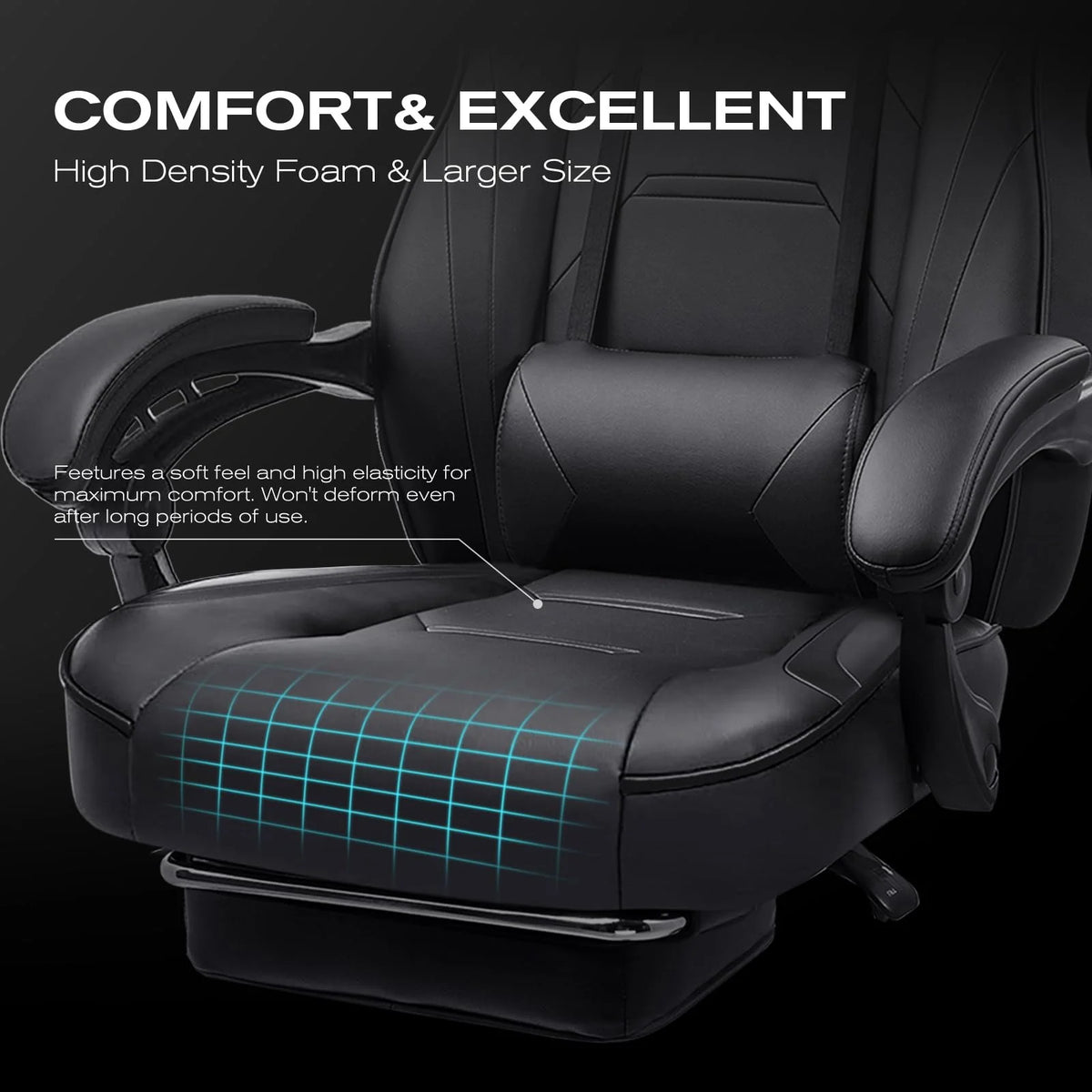 LUCKRACER Computer Gaming Chair with Footrest, Ergonomic Big and Tall Gamer Chair PU Leather Swivel Lumbar Support Racing Style E-Sports Game Chairs by GTRACING (Black)