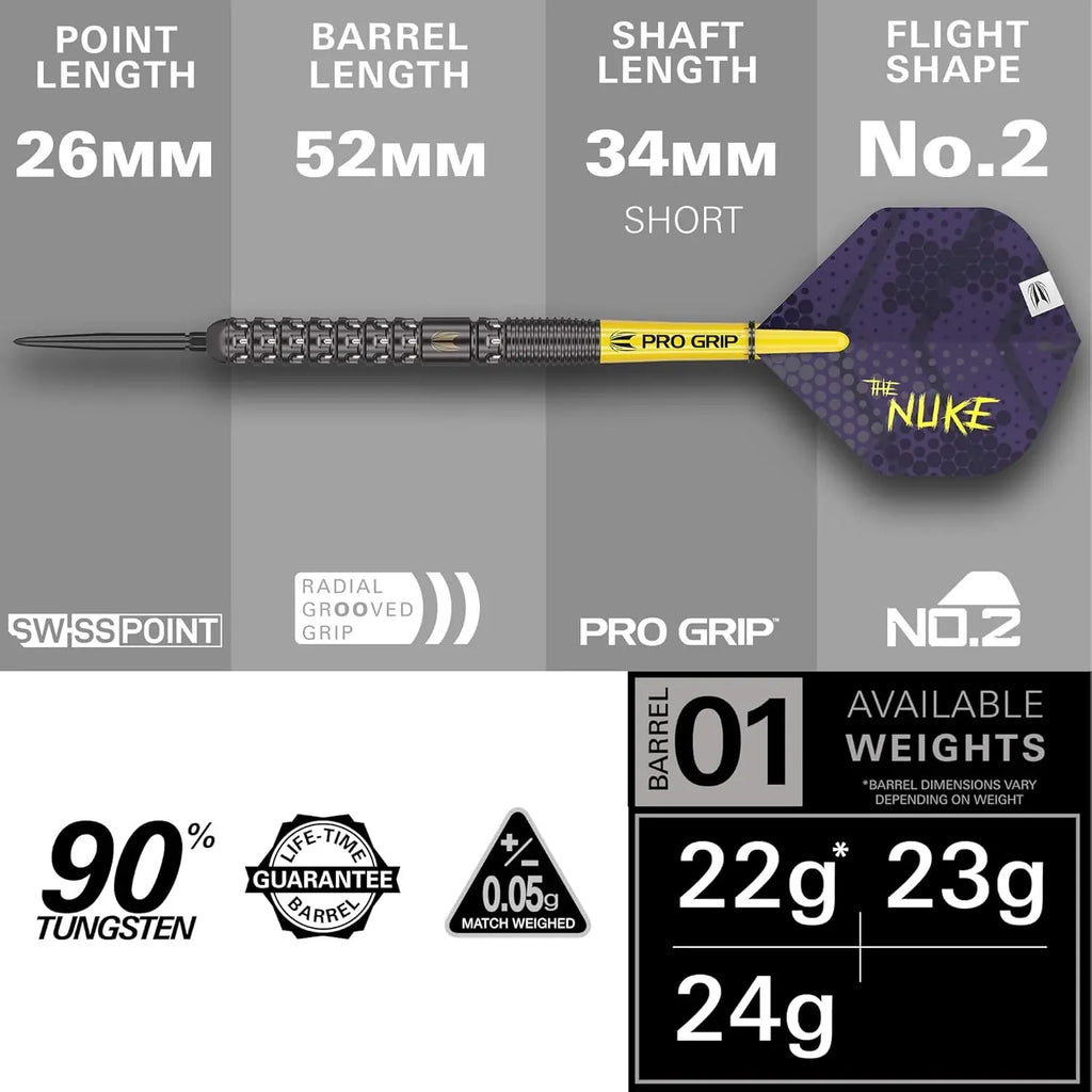 TARGET Darts Luke Littler G1 Steel Tip Swiss Point Darts, 90% Tungsten Dart, 22G/23G/24G | Generation 1 Steel Tip Dart, Player Edition Swiss Points Dart Sets with Tool, Pro Grip Shafts & No.2 Flights