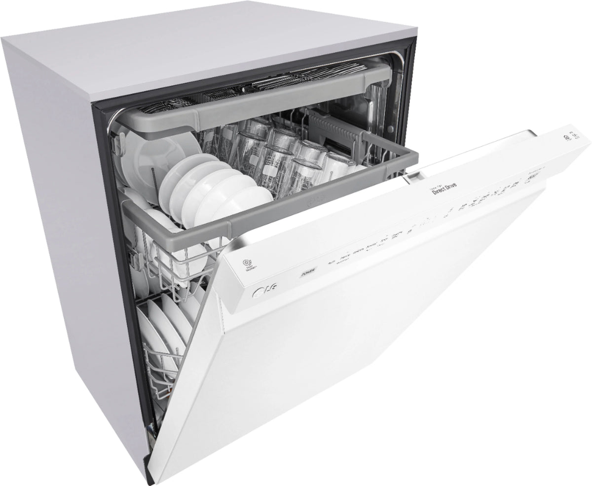 LG - 24 Front Control Smart Built-In Stainless Steel Tub Dishwasher with 3rd Rack, QuadWash, and 48dba - White