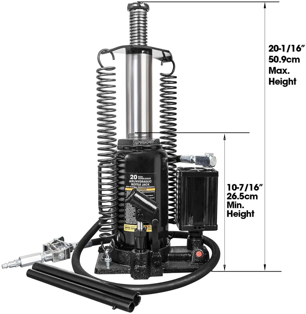 Torin DTA92006B Pneumatic Air Hydraulic Bottle Jack with Manual Hand Pump, 20 Ton (40,000 lb) Capacity, Black