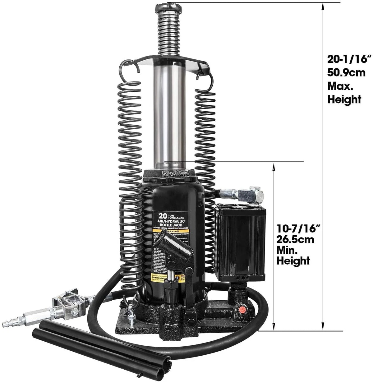 Torin DTA92006B Pneumatic Air Hydraulic Bottle Jack with Manual Hand Pump, 20 Ton (40,000 lb) Capacity, Black