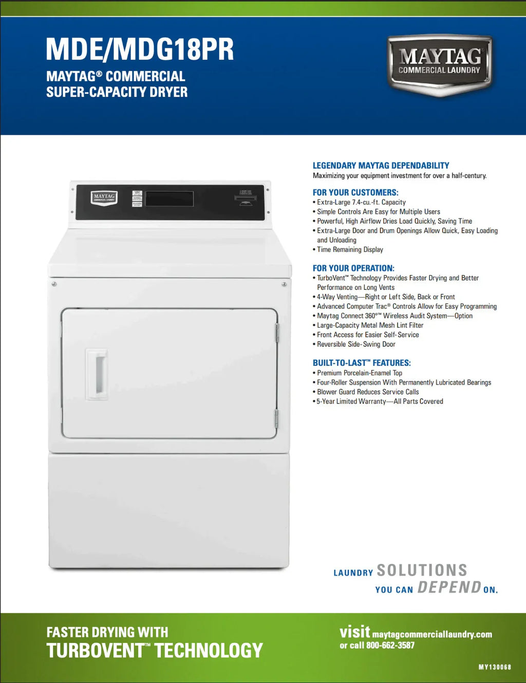 Maytag Card Operated Gas Dryer - MDG18PR 20 lb Commercial Front Load Dyer - Used