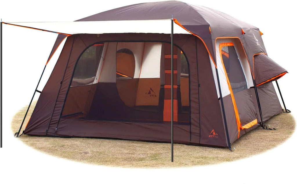 Extra Large Tent 10-12-14 Person(Style-B),Family Cabin Tents,2 Rooms,3 Doors and 3 Windows with Mesh,Straight Wall,Waterproof,Double Layer,Big Tent for Outdoor,Picnic,Camping,Family Gathering