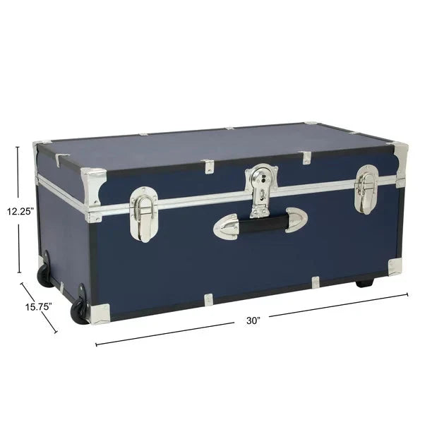 Seward Trunks Explorer 30 Trunk with Wheels， Wood Storage Trunk for Adults， Navy Blue