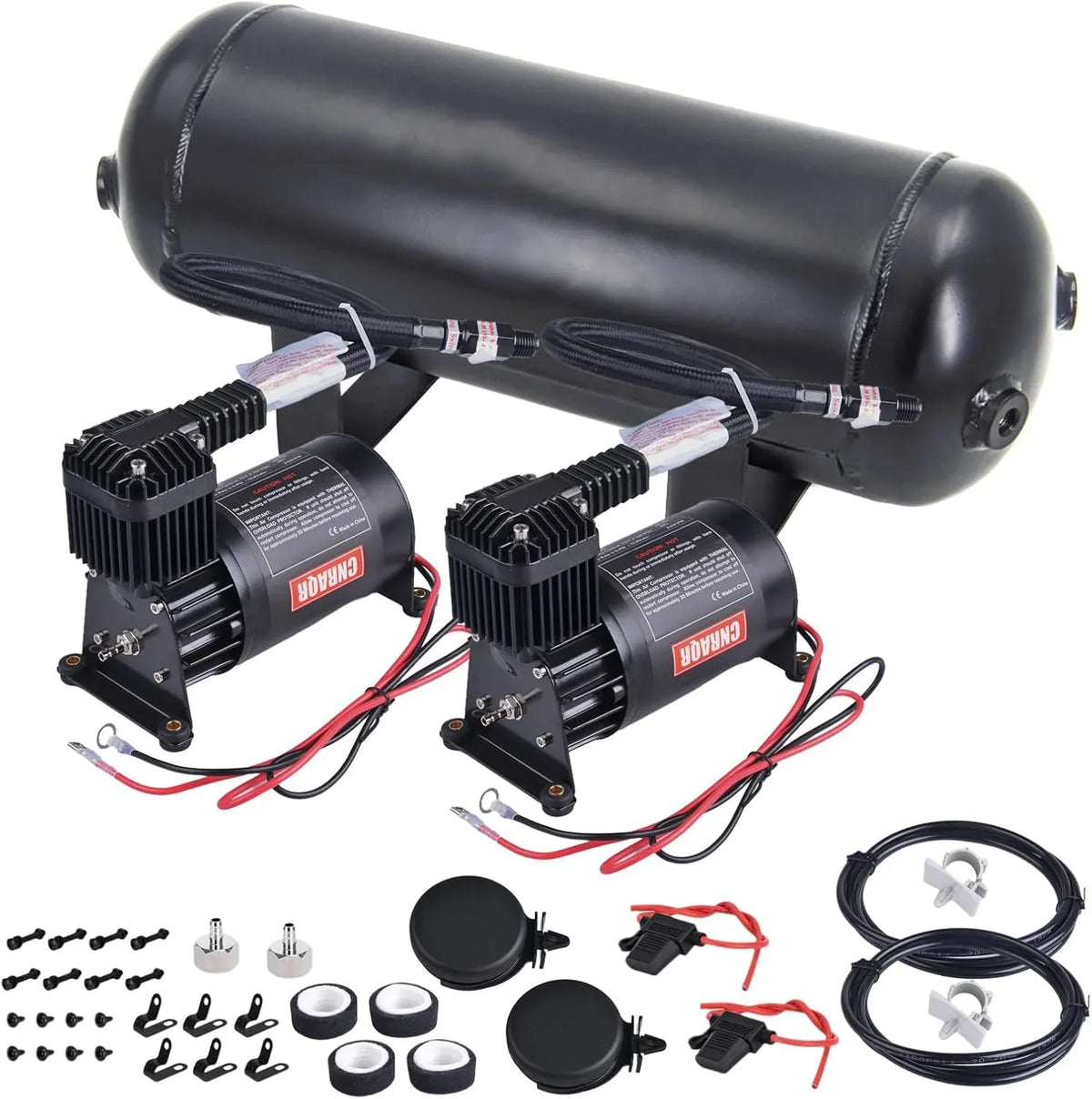 3 Gallon Air Tank with 200PSI Air Compressor for Suspension/Air Ride/Bag/Car Train Truck Horn Aluminum 12 Liter Compressed air Storage Tank Onboard System Air Suspension Compressor Kit