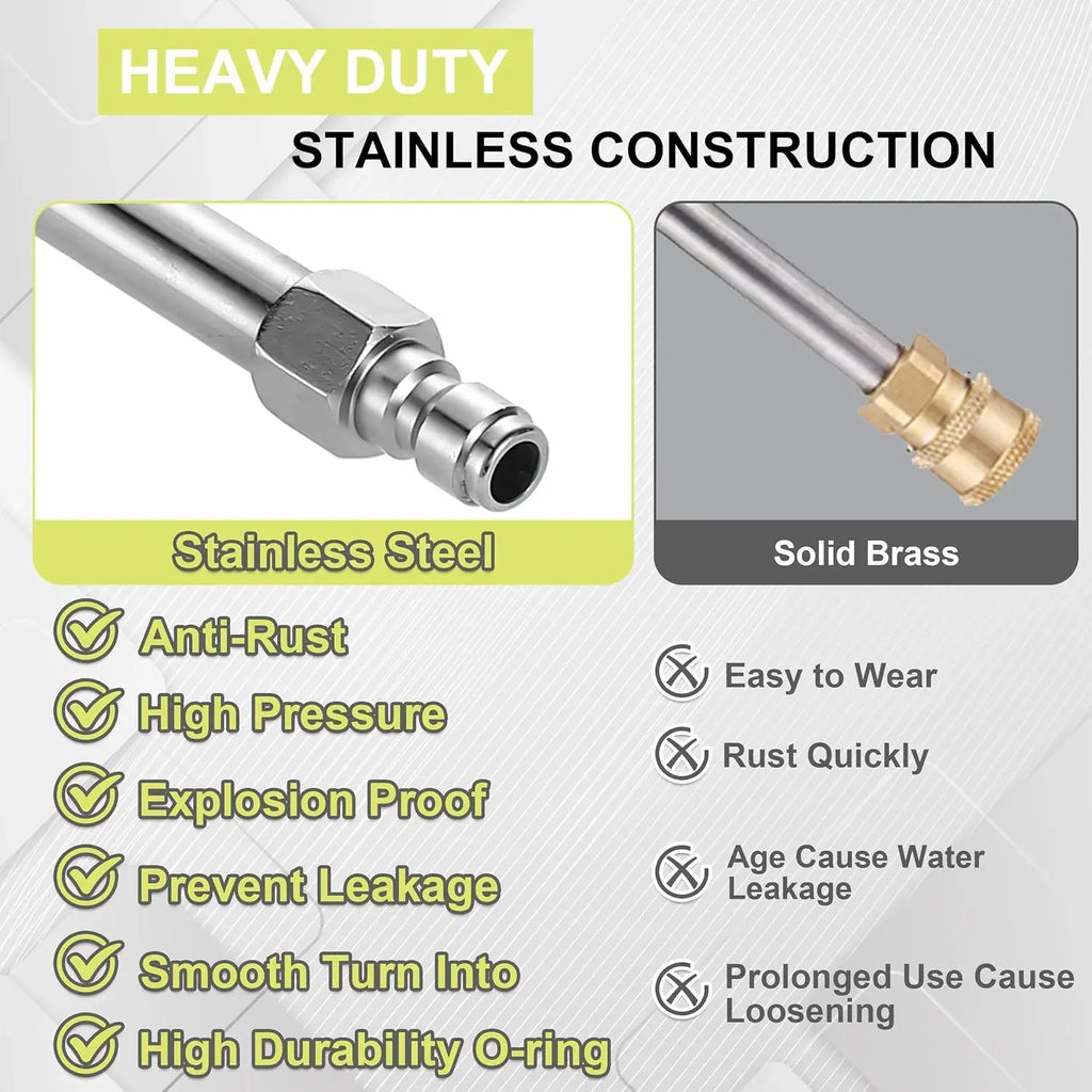 Pressure Washer Extension Wand, 120” pressure washer lance Replacement, Stainless Steel Power Washer Wand with 1/4” QC, Gutter Cleaner Attachment with 30°/90°/120° Curved Rods, 5 Nozzle Tips