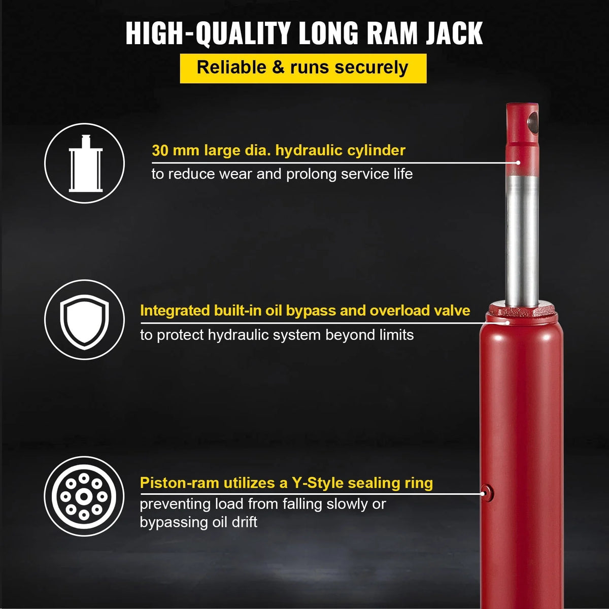 VEVOR Hydraulic / Pneumatic Long Ram Jack, 8 Tons/17363 lbs Capacity, with Single Piston Pump and Clevis Base, Manual Cherry Picker w/Handle, for Garage/Shop Cranes, Engine Lift Hoist, Red