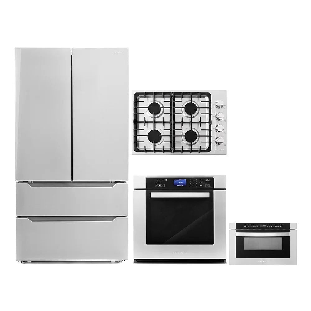 4 Piece Kitchen Package 30 Gas Cooktop 30 Single Electric Wall Oven 24 Built-In Microwave Drawer & Energy Star French Door Refrigerator