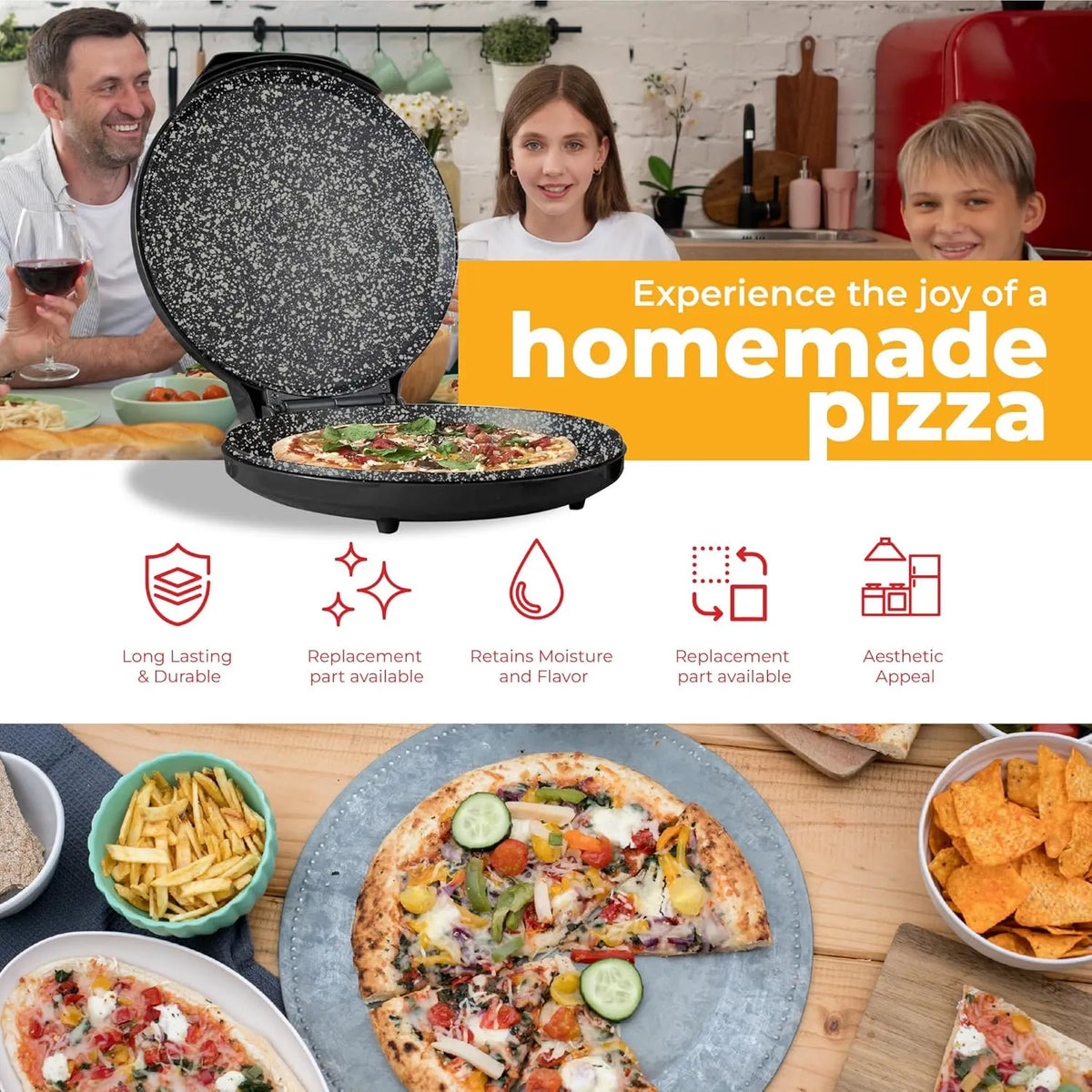Countertop Pizza Maker, 1450W Mini Pizza Oven, Pizza Maker Oven With 12′′ Non-Stick Ceramic Plate, Indoor Electric Pizza Oven for Crepes, Pancakes - Black