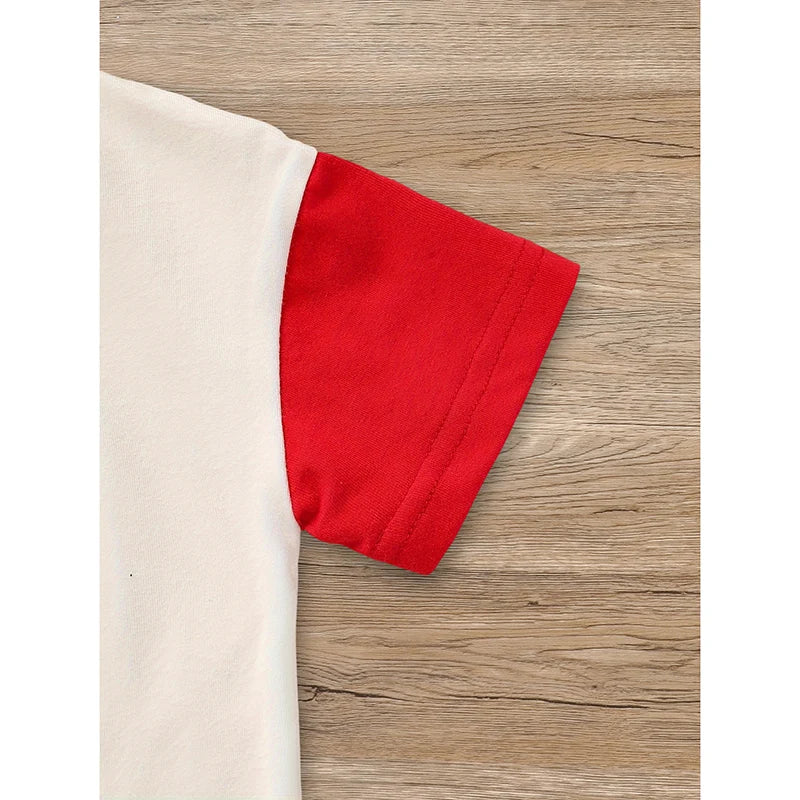 Infant Baby Boy 4th Of July Outfit Set USA Letter Print Color Block T-Shirt & Shorts For Independence Day Celebration
