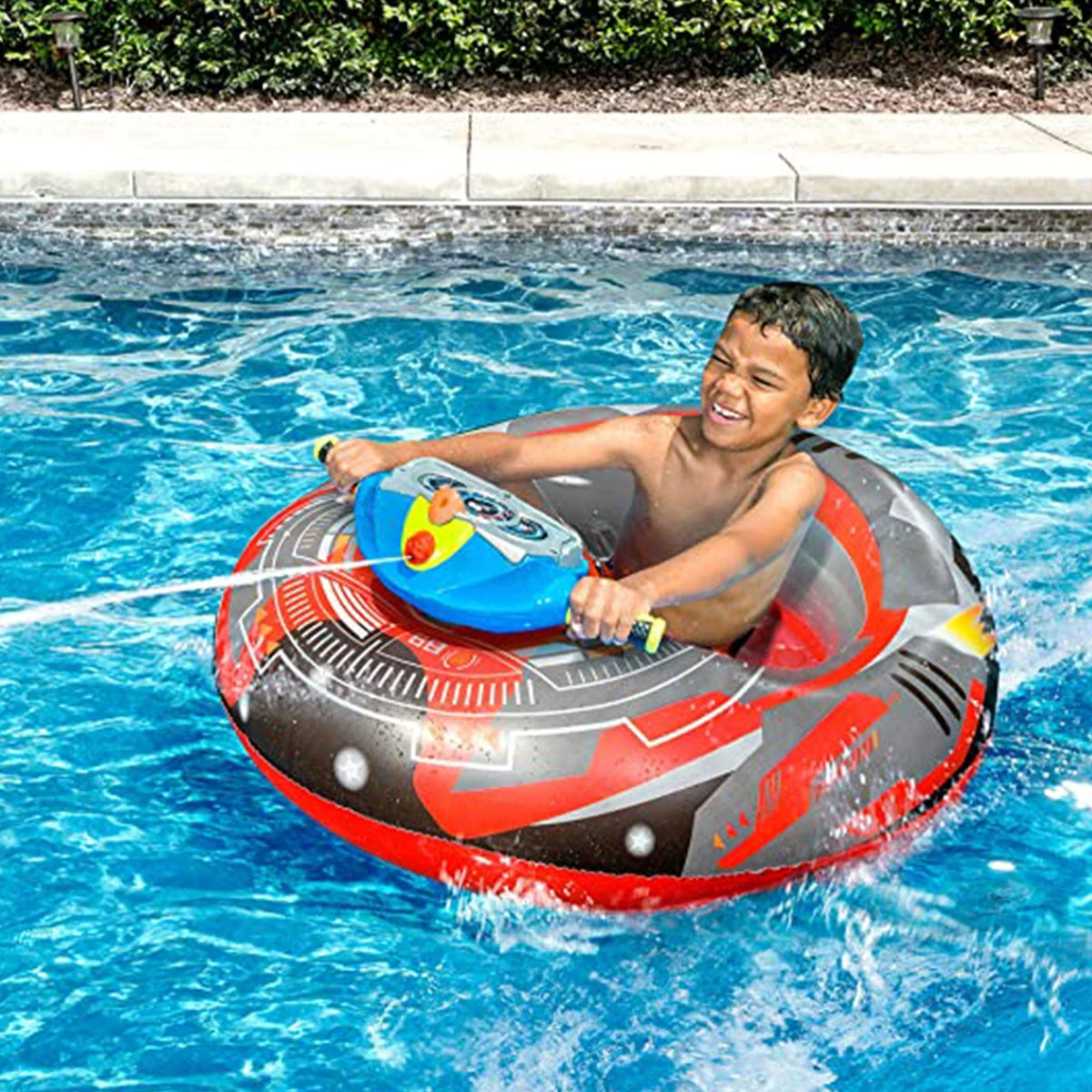 Banzai Aqua Blast Motorized Bumper Boat Inflatable Pool Float Water Toy, Red💝 Last Day For Clearance