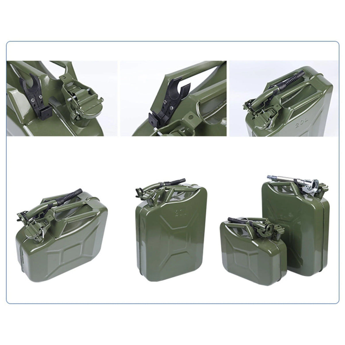 MoreChioce 10L Green Metal Jerry Can Store Container with Fixed Spout for Petrol Oil Water Alcohol