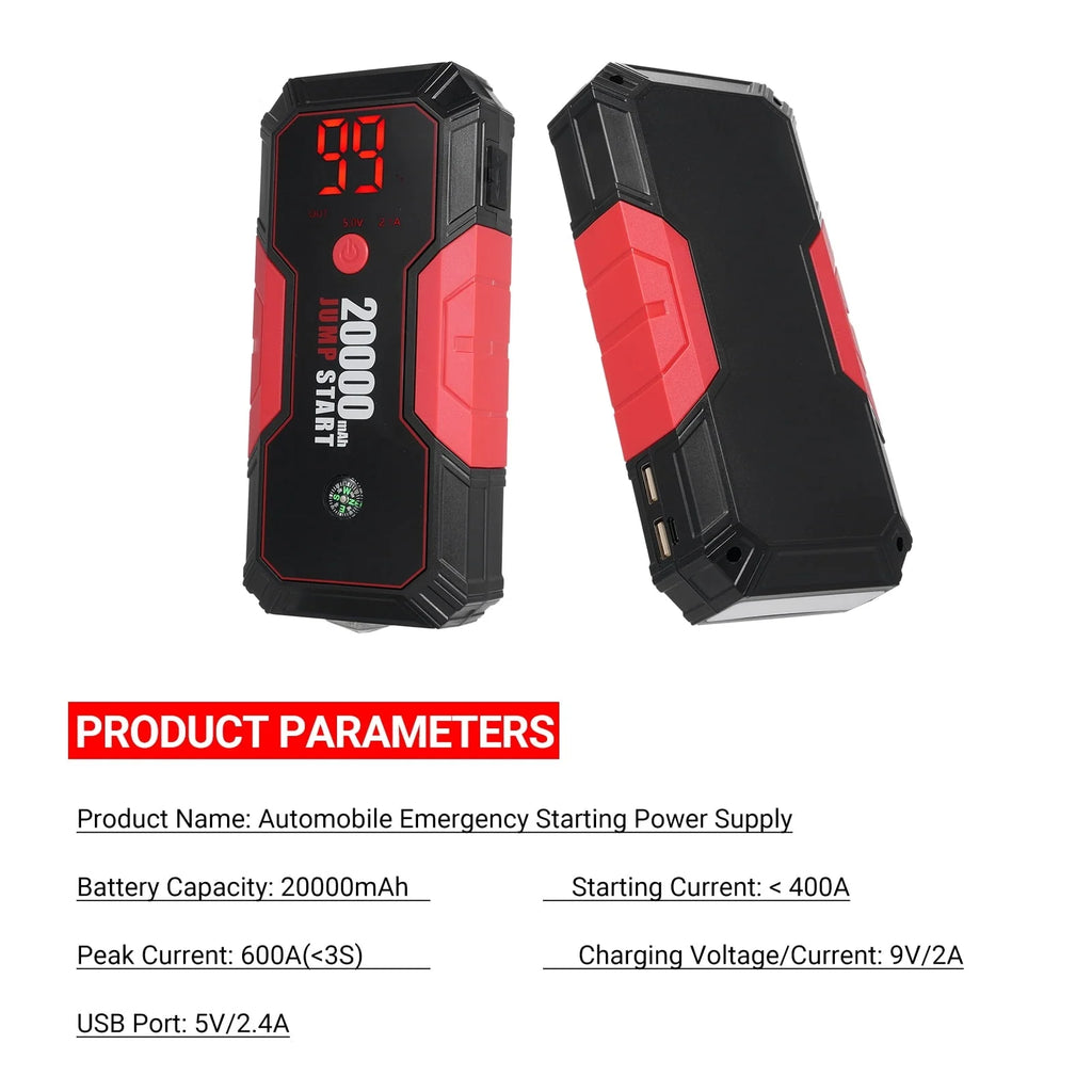 Lepmerk Emergency power supply, Supply Jump 600a Peak 12v Auto Battery Dn13 20000 MahPeak Current 20000 SupplyAuto 600a Peak Current Portable 12v Auto Current 20000 Mah