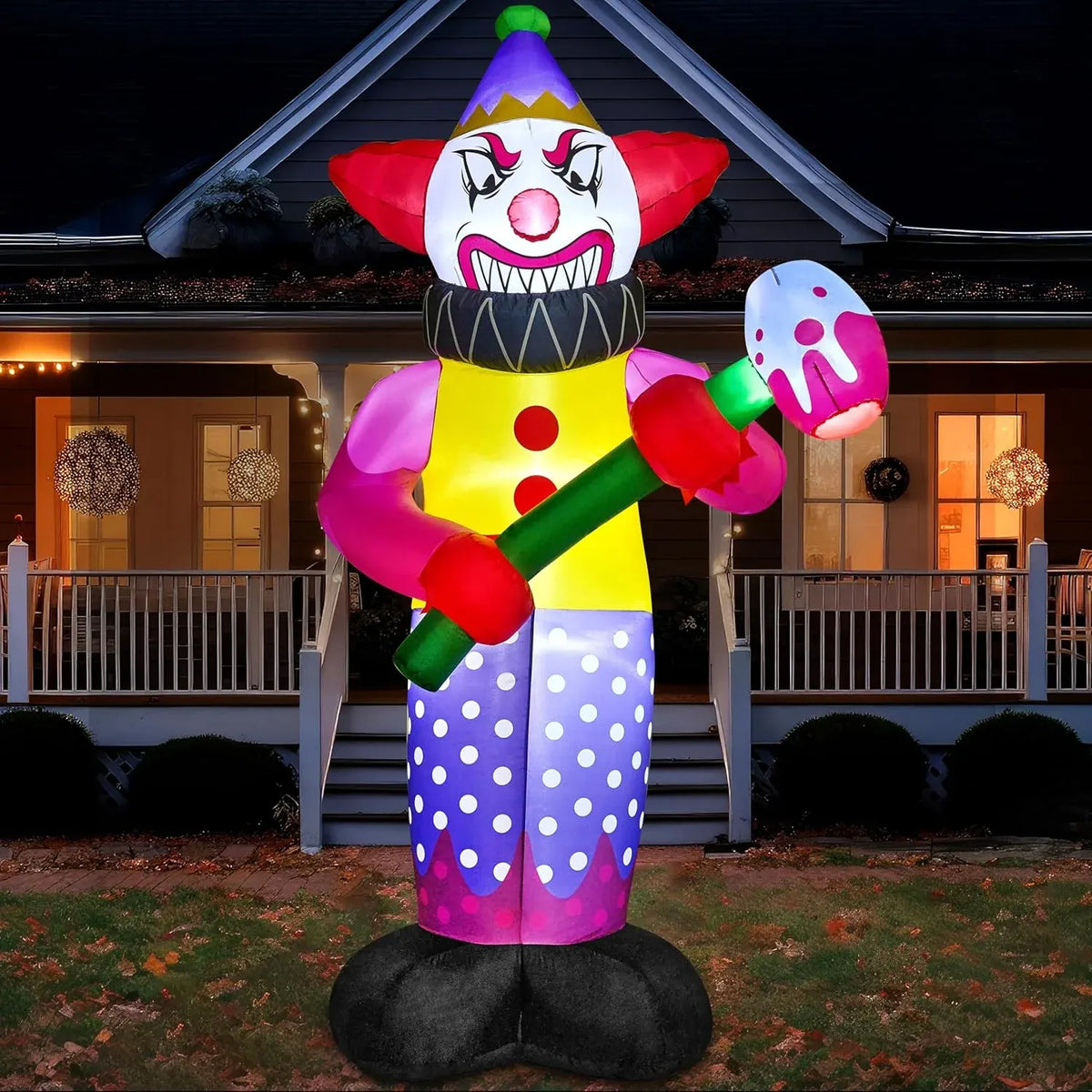 Joiedomi 9 FT Tall Halloween Inflatables Outdoor Decoration, Blow Up Yard Decorations, Giant Inflatable Clown with Hammer with LEDs for Scary Halloween Decor