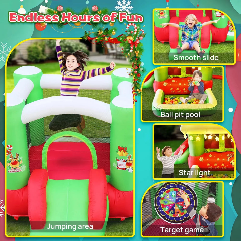 Track 7 Inflatable Bounce House for Kids, 80 x 91 x 55in, Christmas Slide Inflatable Bouncer with Blower, Slide, Jumping, Outdoor and Indoor, for Kids Aged 3+