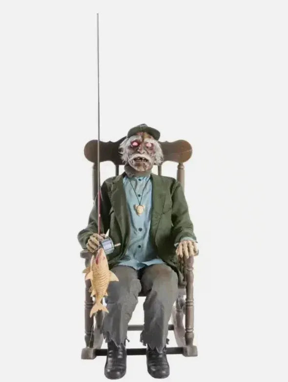 6.5' FT ROCKING CHAIR SWAMP FISHERMAN ANIMATRONIC LED EYES Halloween Home Depot