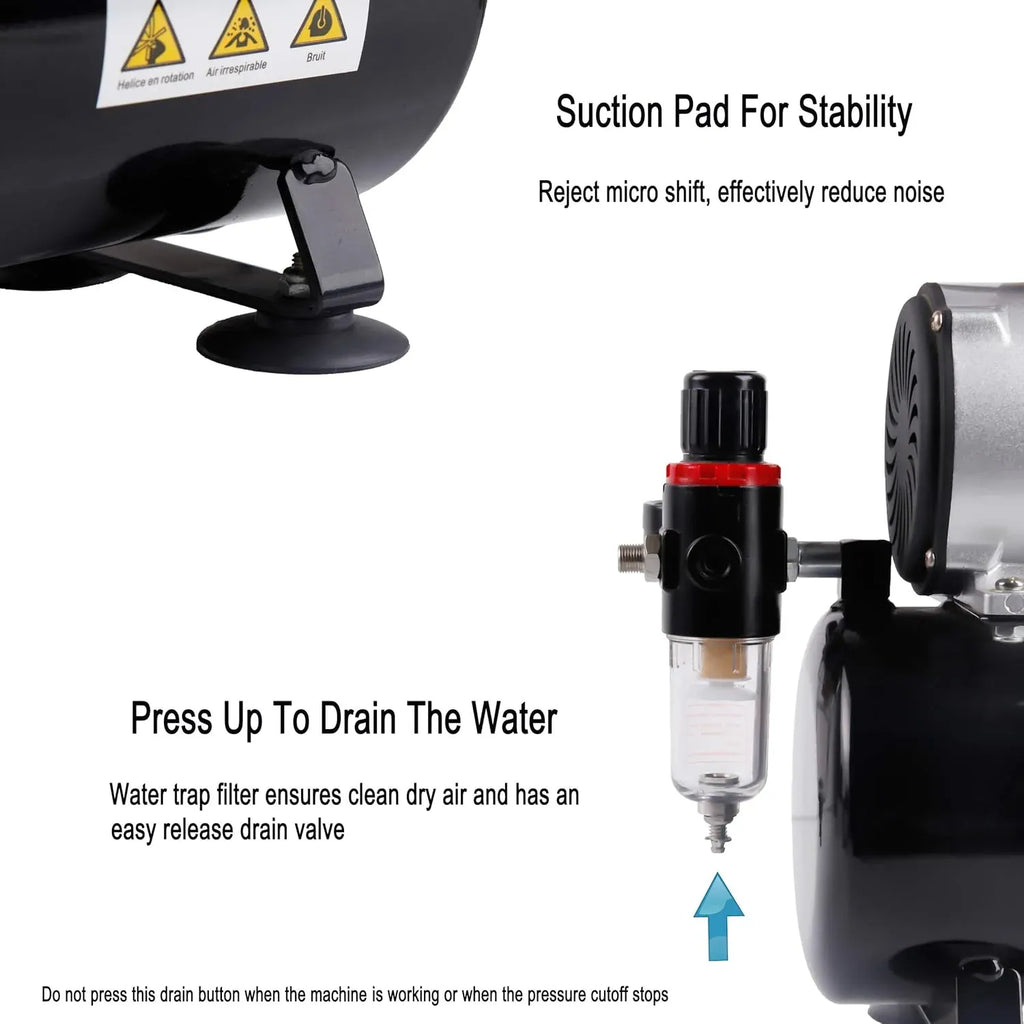 Timbertech Upgraded Airbrush Single-Piston Oil-free Mini Compressor ABPST08 with Cooling Fan, 3L Tank, Regulator, Moisture trap for Hobby, Body Tattoo, Model Painting, Automotive Graphic, Make-up