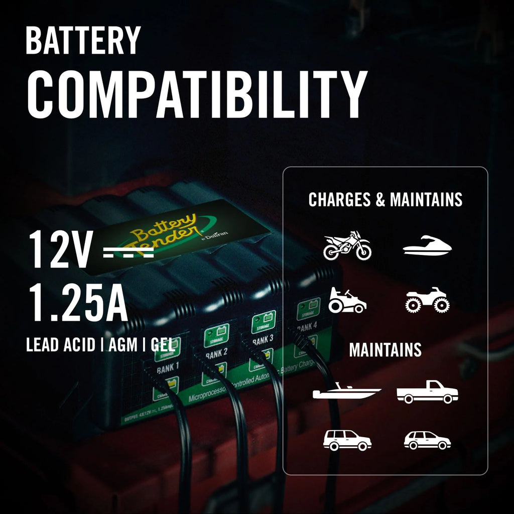 Battery Tender 4 Bank Multibank Charger - 5 AMP (1.25 AMPs Per Bank) - Smart 12V Multi Battery Charger and Maintainer - 021-0148-DL-WH