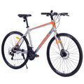 28 inch Hybrid Bike Men, Road Bike with Shimano 21 Speed, 700C Wheels, Comfort Adult Bicycle with Dual Disc Brake, 21'' Lightweight Aluminium Frame, Suggested Rider 5'6 to 6'2 Tall- Silver+Orange