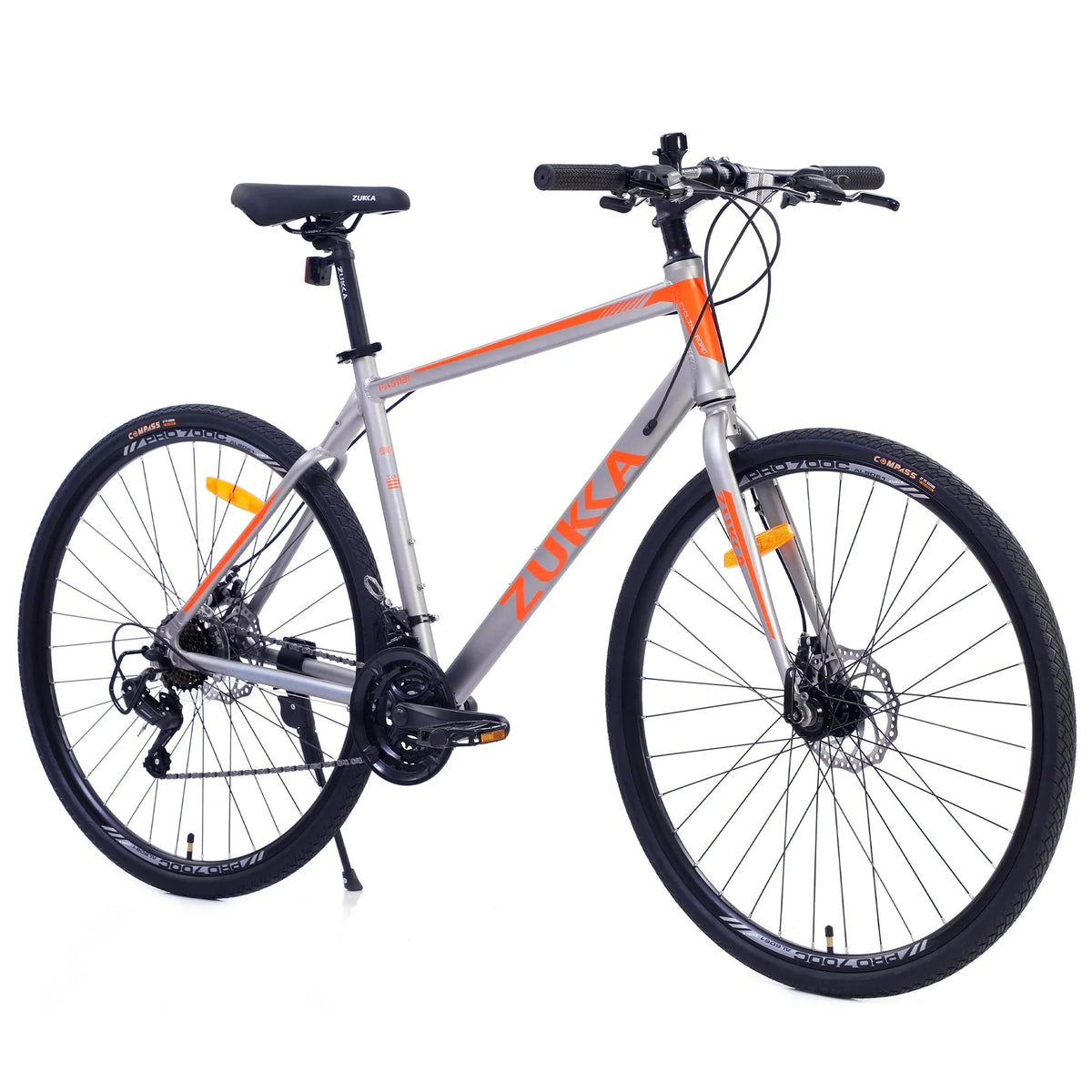 28 inch Hybrid Bike Men, Road Bike with Shimano 21 Speed, 700C Wheels, Comfort Adult Bicycle with Dual Disc Brake, 21'' Lightweight Aluminium Frame, Suggested Rider 5'6 to 6'2 Tall- Silver+Orange